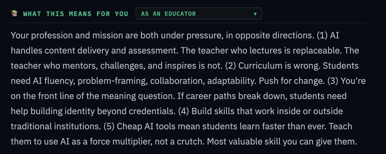 AI Futures Framework persona lens showing personalised insights